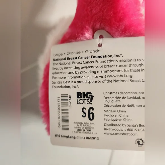 Pink and White Santa Hat with Sequin Breast Cancer Ribbon - Picture 3 of 3